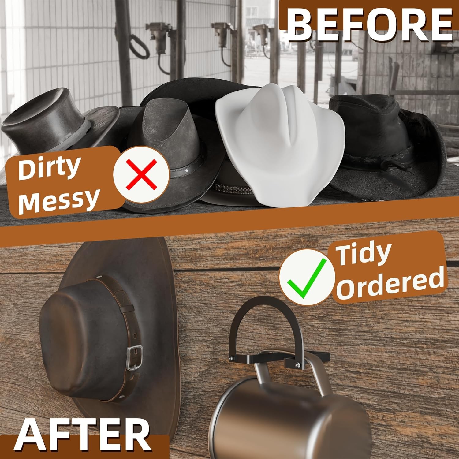 4 Pack Cowboy Hat Hooks Wall Mount Hat Rack Holder for Western Decor Display