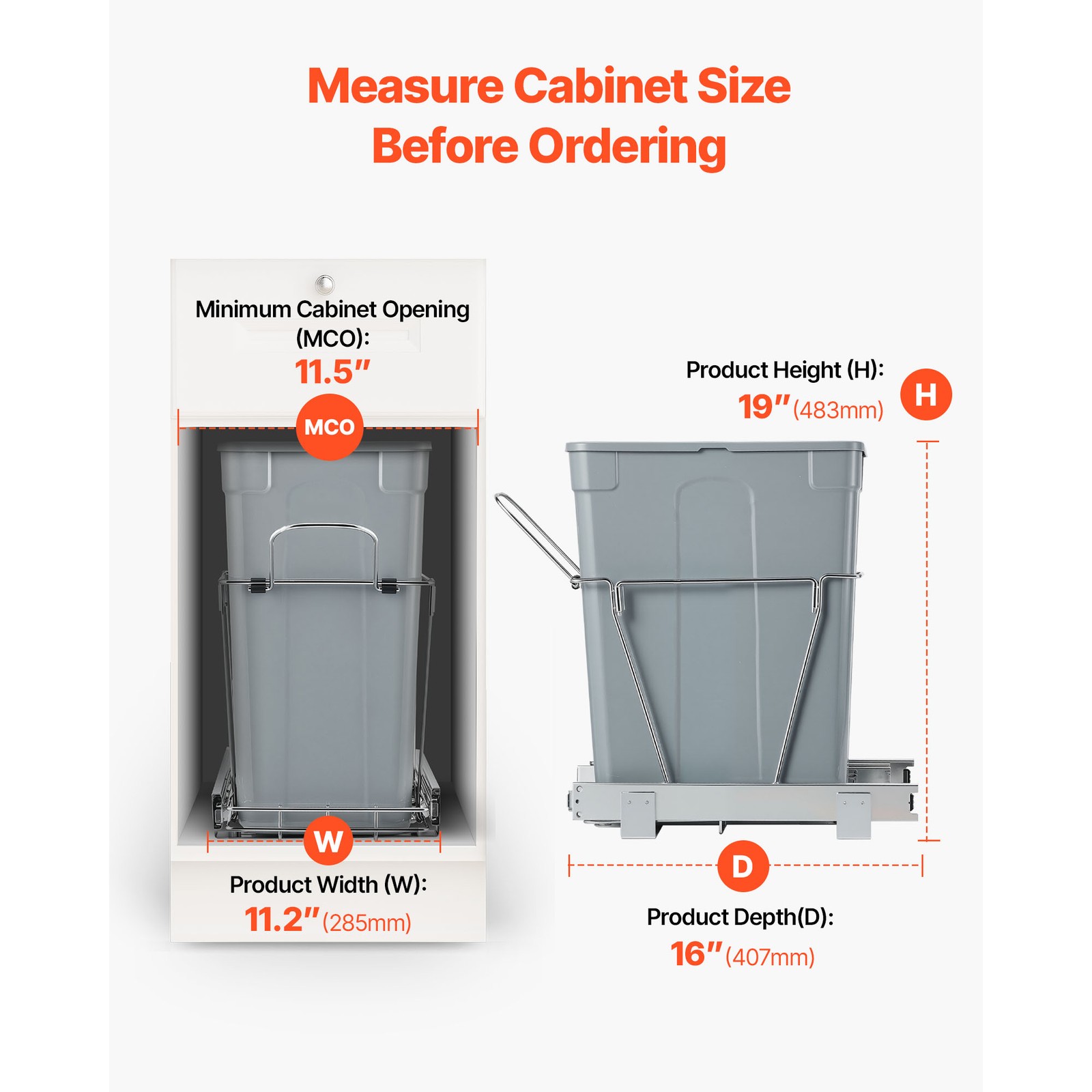 35QT Pullout Waste Container Under Cabinet Kitchen Garbage Bin Trash Can