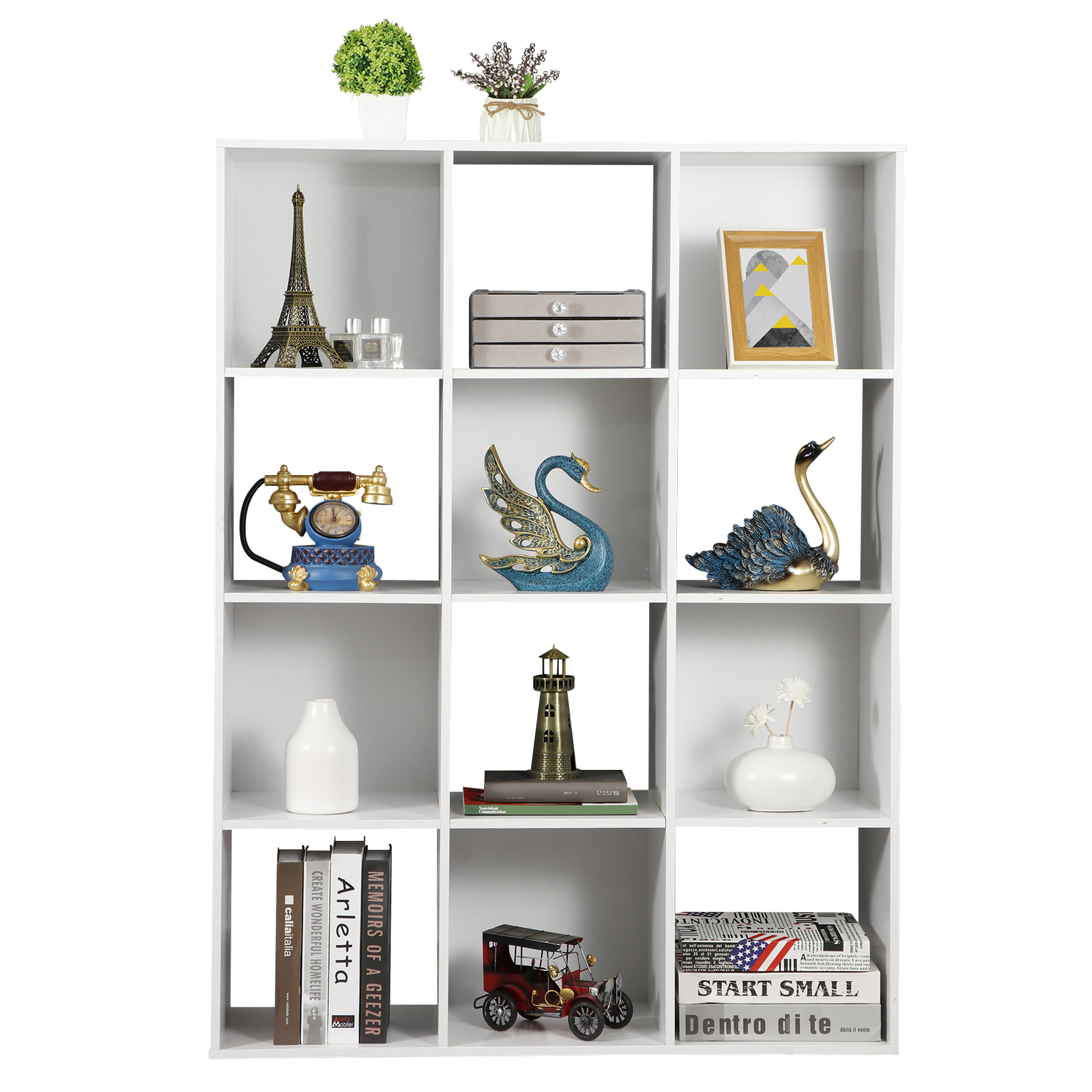 White 12 Cube Bookcase Storage Organizer Wooden Home Office Shelving Bookshelf