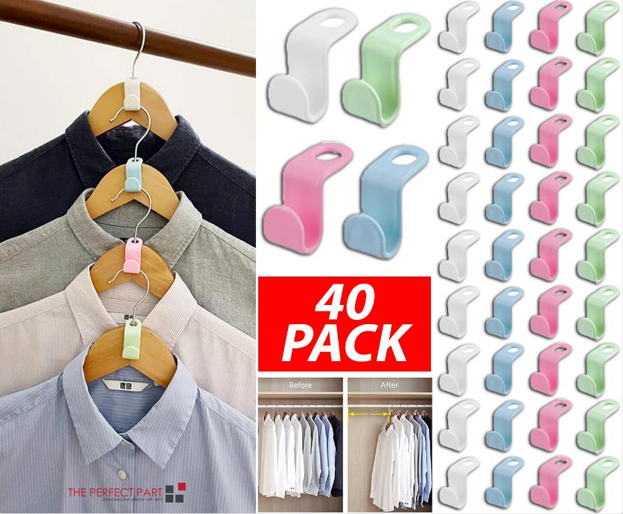 40 PCS Clothes Hanger Connector Hooks Closet Hangers Organizer Space Saving Clip