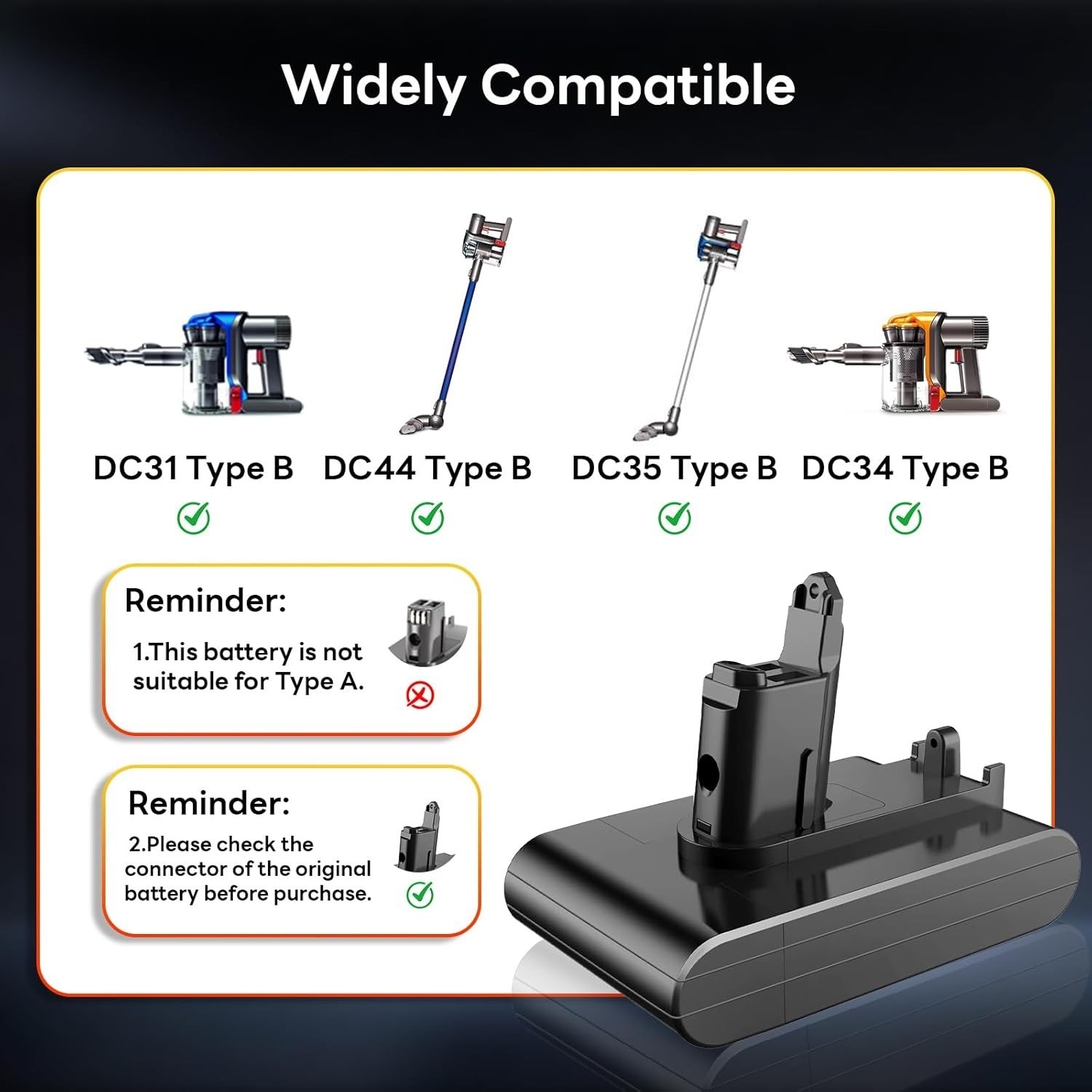 7200mAh DC44 Type-B Battery for Dyson DC31 DC34 DC35 DC45 Handheld Vacuum Clean