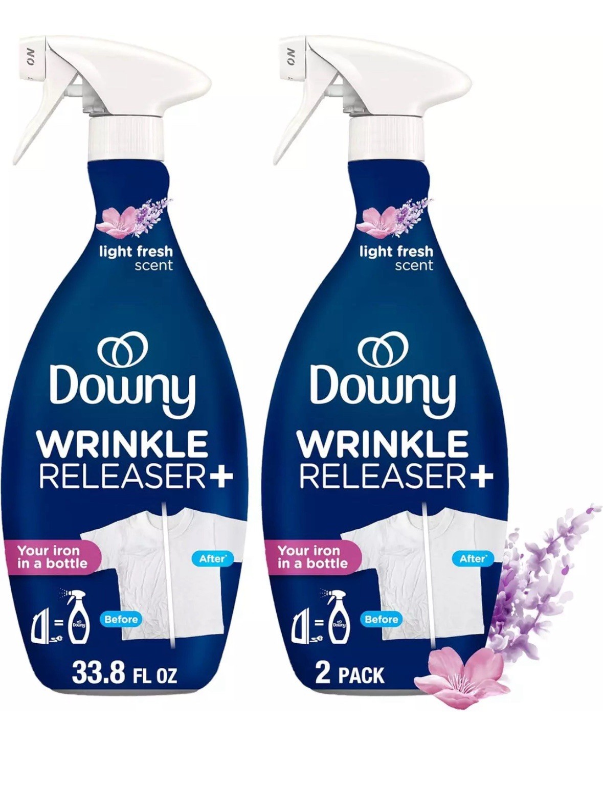 NEW Downy Wrinkle Releaser Fabric Spray Light Fresh Scent 33.8 Fl Oz (Pack of 2)