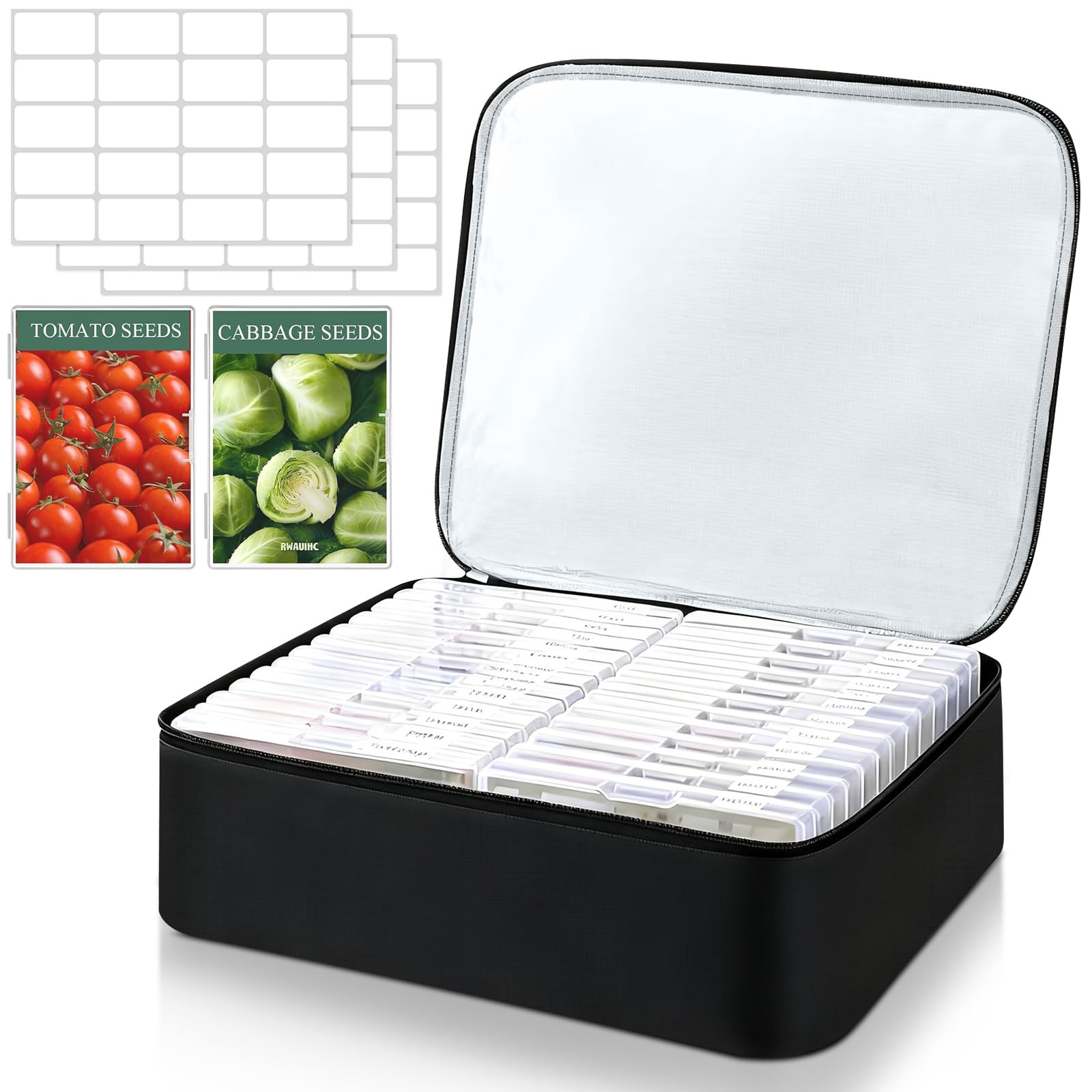 26 Slots Seed Storage Organizer Box, Oxford Cloth Seeds Insulated Bag Black