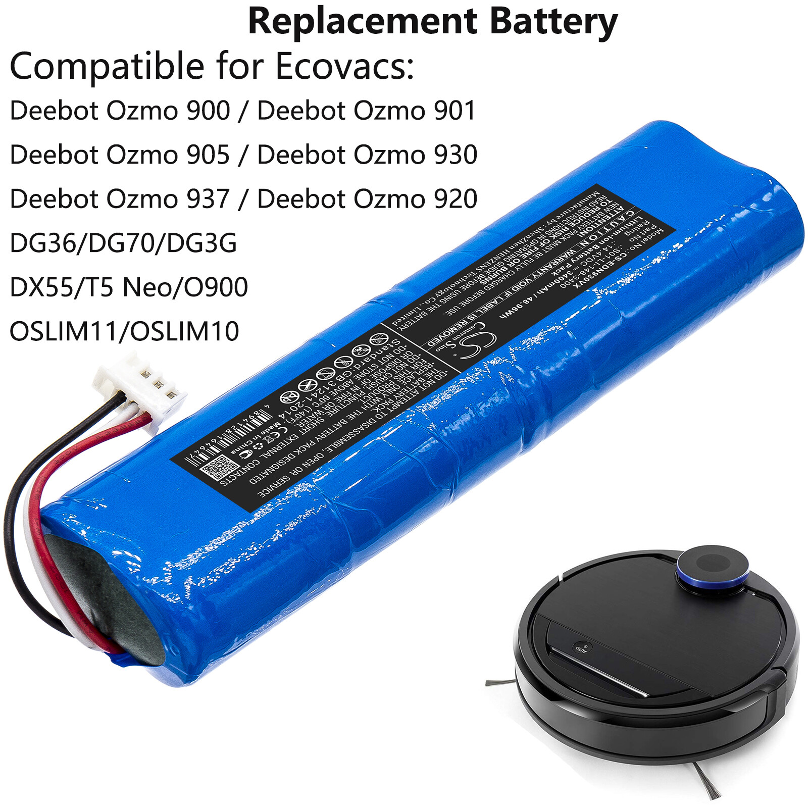 Battery for Ecovacs Deebot Ozmo 901/905/920/930/937,DG36,DG70,S01-LI-148-2600