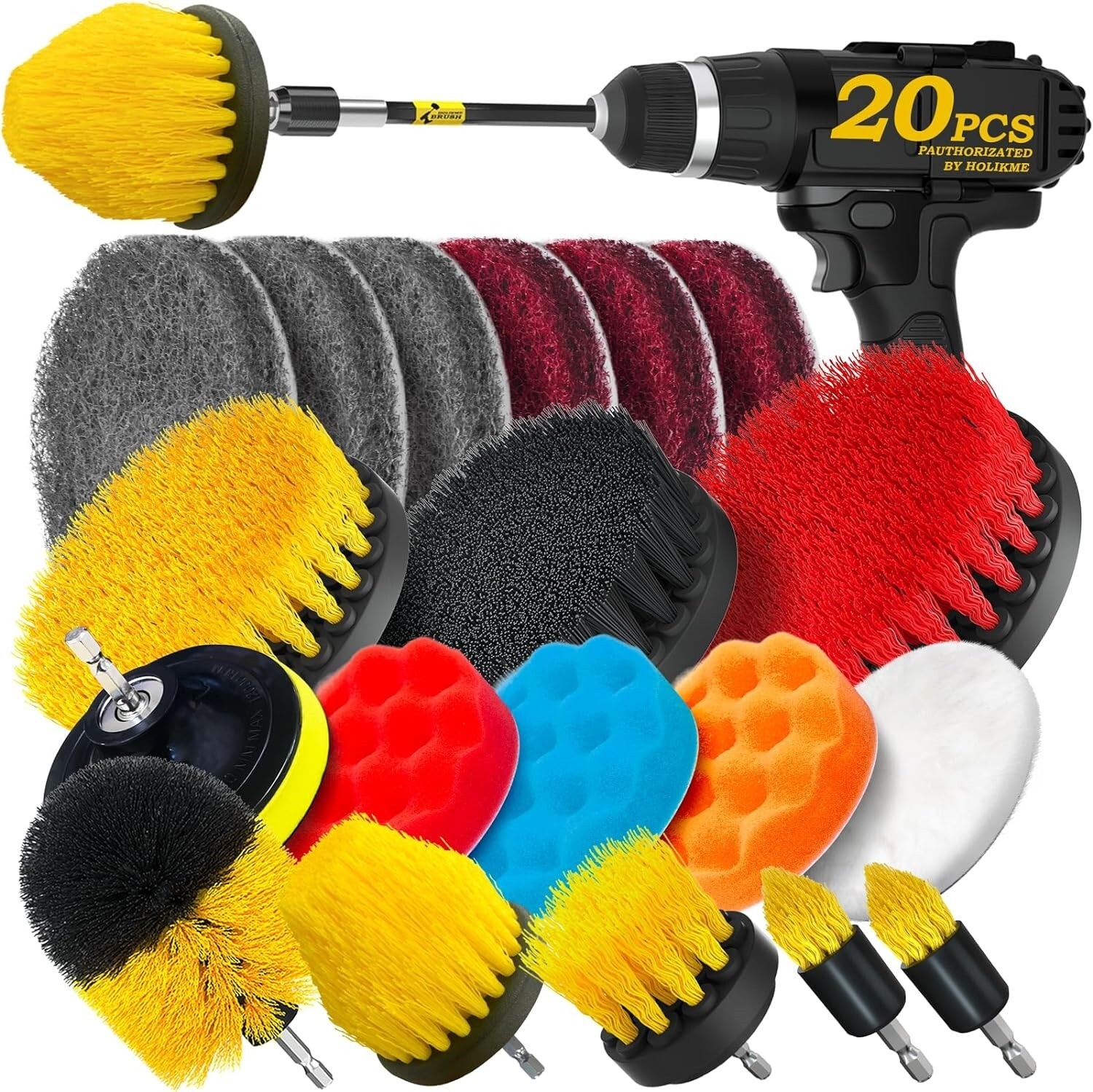 20Pcs Drill Brush Car Detailing Kit with Extend Attachment Soft Bristle Power US