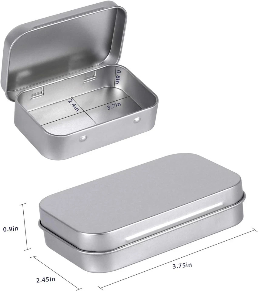 Metal Rectangular Empty Hinged Tins – Pack of 40 Silver Mini Portable Box Small