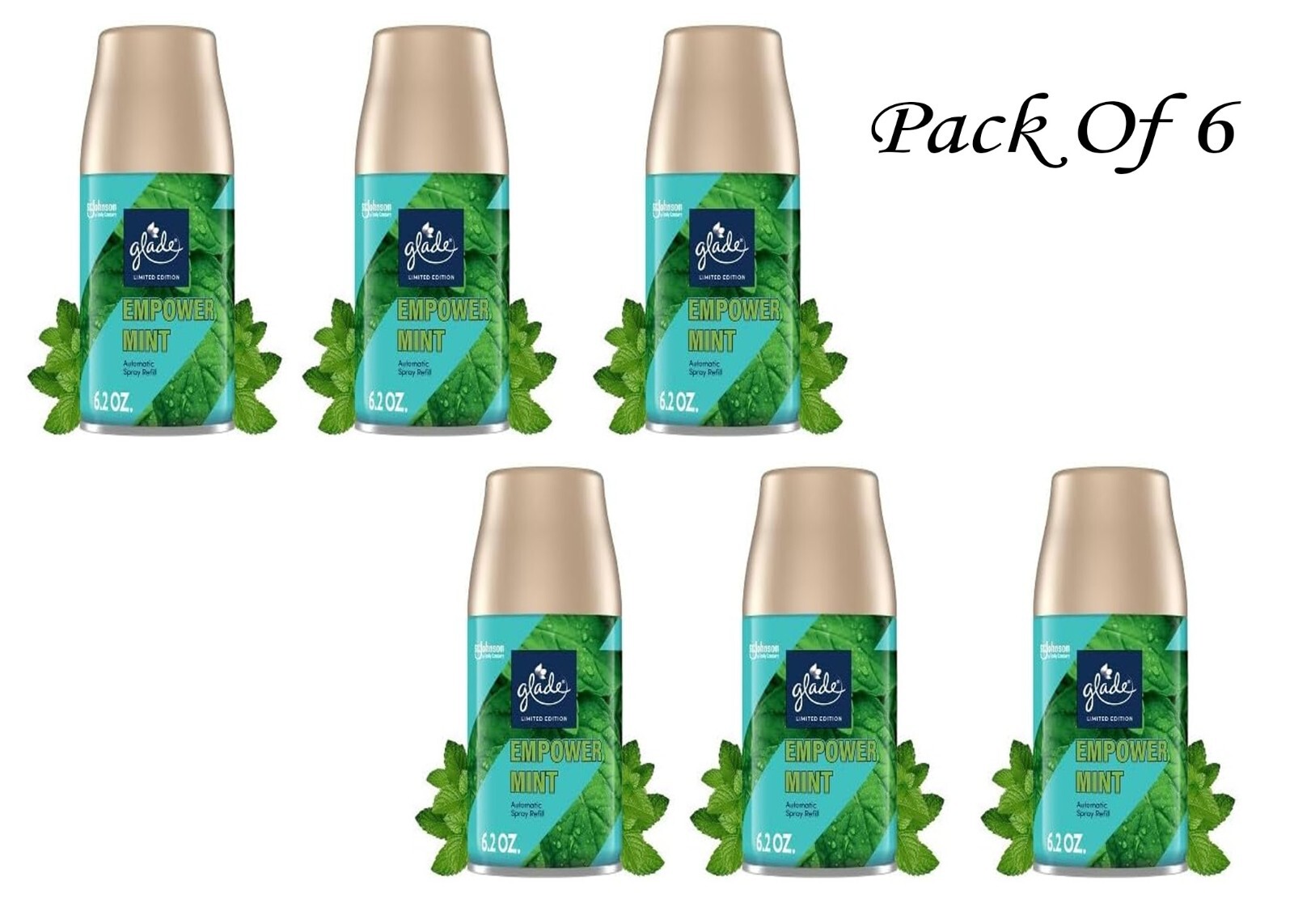 Glade Automatic Spray Refill, Air Freshener, Empower Mint 6.2 Oz (6 Pack)