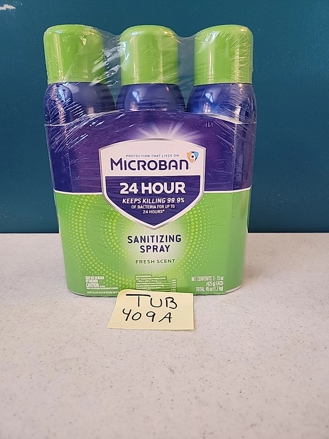 Microban 24 Hr Sanitizing Spray, Kills 99.9% Bacteria, Fresh Scent, 15oz, 3 pack