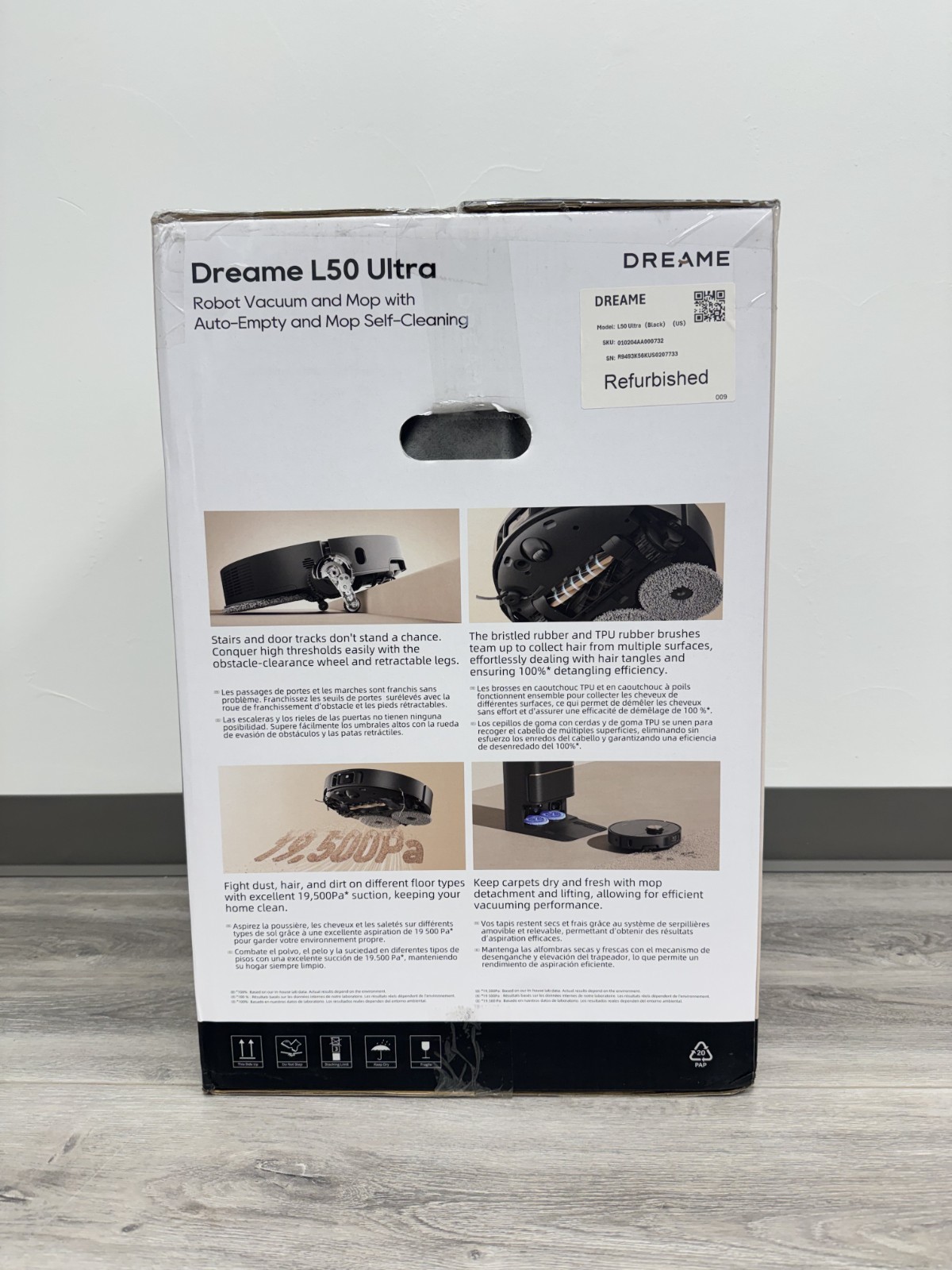 DREAME L50 Ultra Robot Vacuum 19,500Pa Suction Handle High Thresholds – Black