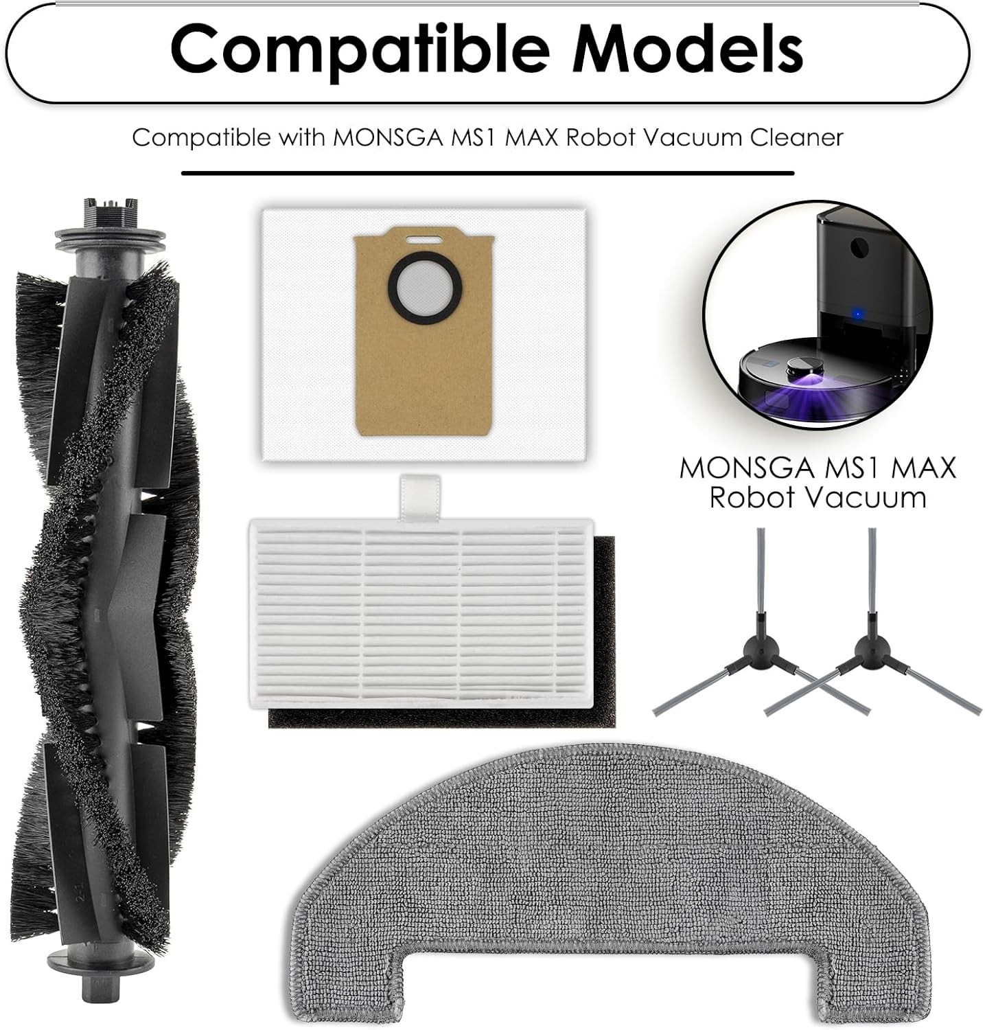 22 Pack MS1 MAX Replacement Parts Compatible with MONSGA MS1 MAX Robot Vacuum 1