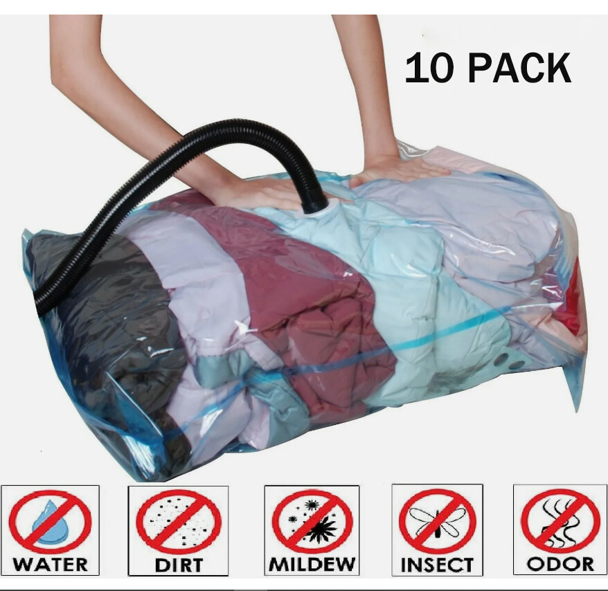 10 x Jumbo Vacuum Storage Bags Travel Space Saver Garment Seal Clothes Organizer