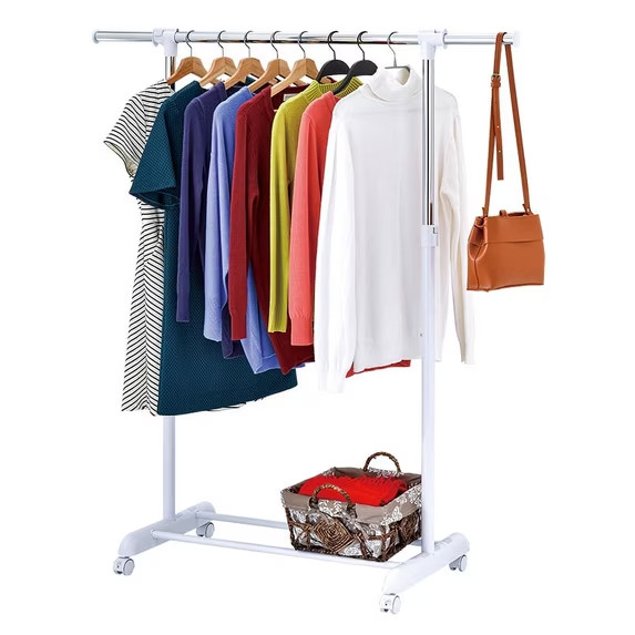Mainstays Adjustable Metal Rolling Garment Clothes Rack, Chrome & White