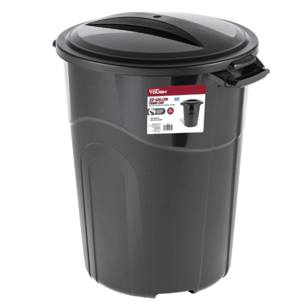 Hyper Tough 32 Gallon Heavy Duty Plastic Garbage Can Included Lid Indoor/Outdoor