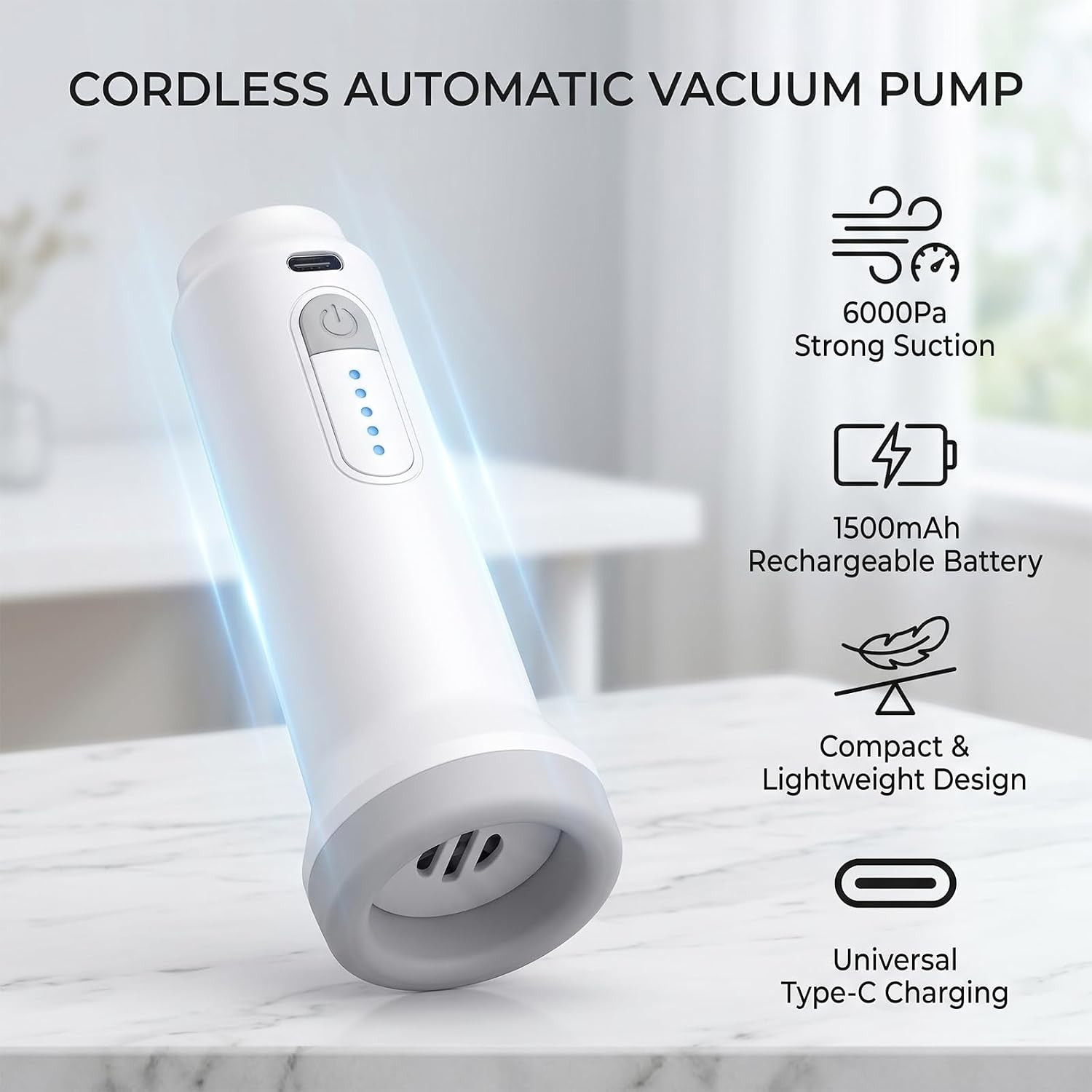 Cordless Electric Vacuum Pump for Storage Bags, Portable Rechargeable Air Pump w