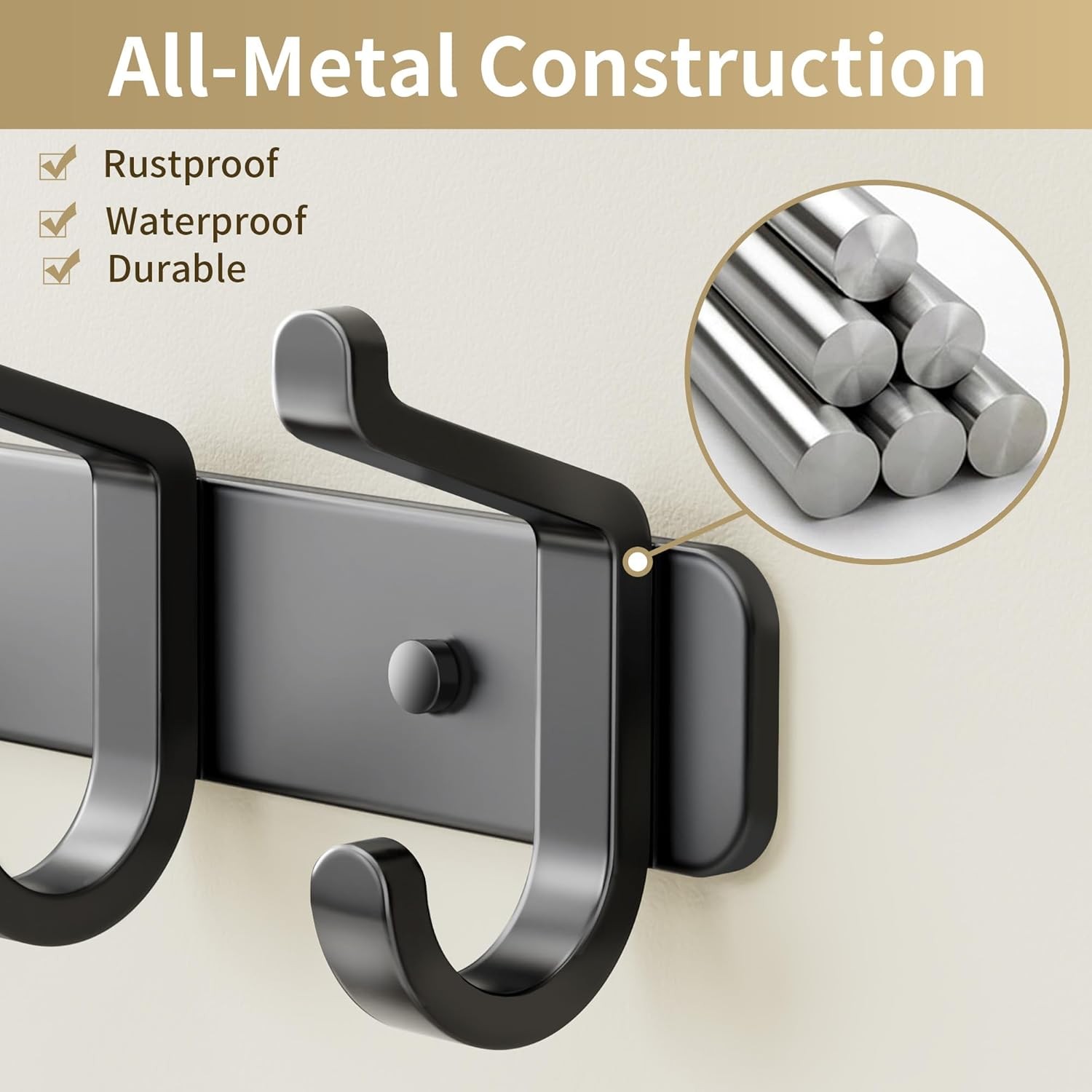 Coat Rack Wall Mounted Heavy-Duty Metal Coat Hanger 6 Hooks Hanging Hat Clothes