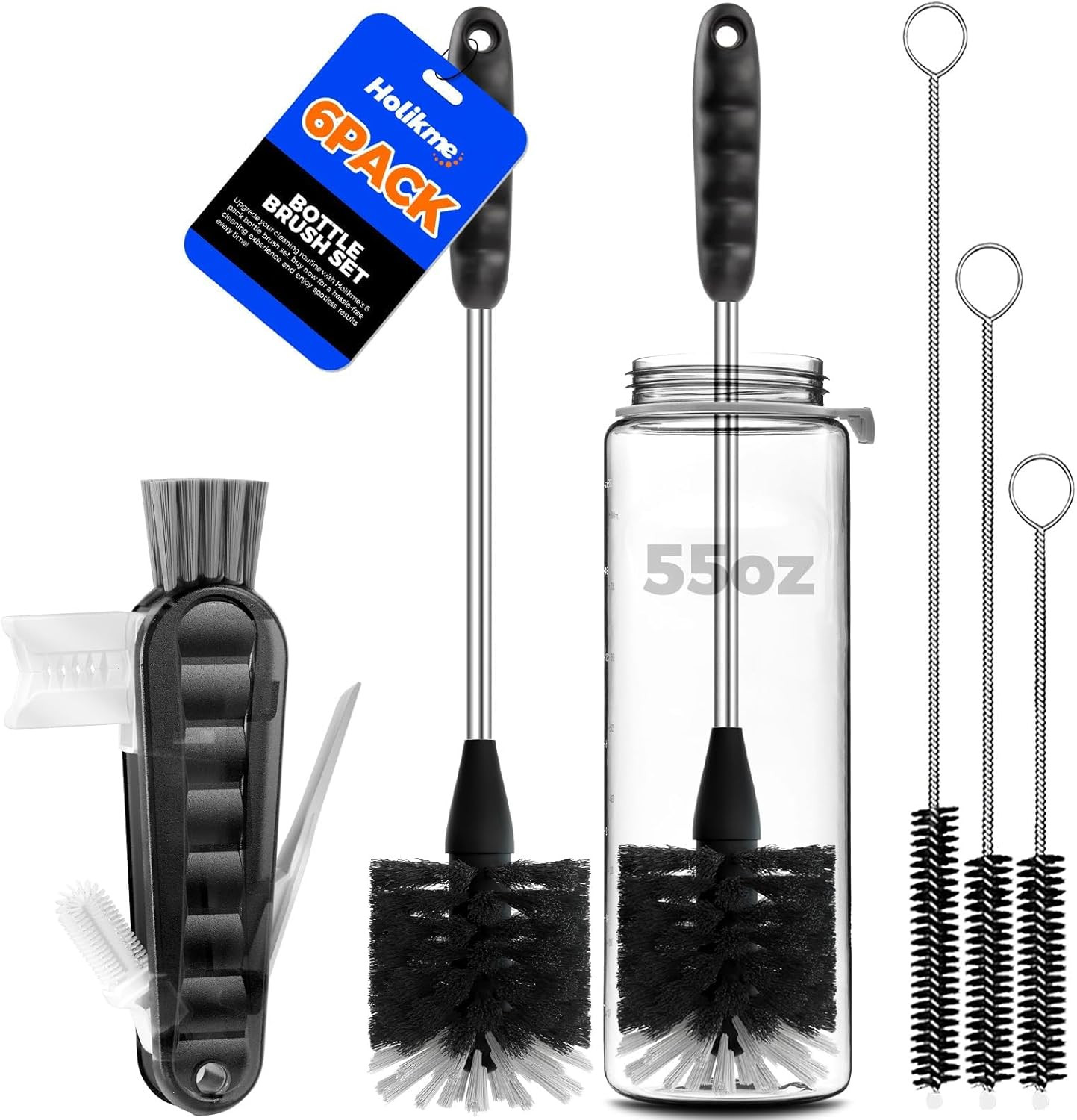 6 Pack Bottle Brush 14″ Stainless Steel Straw Cleaner Brush,Black | Bottle Clean