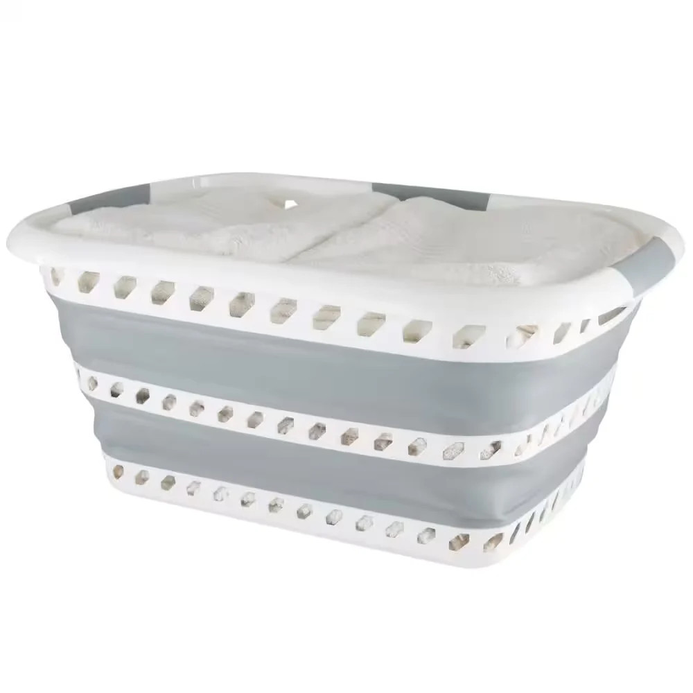 Laundry 360 Collapsible Laundry Basket White Grey Foldable Storage 27217