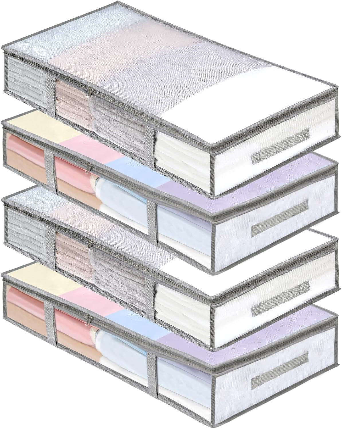 4 Packs under Bed Storage Containers Bins, Humid-Proof Plastic Underbed Storage