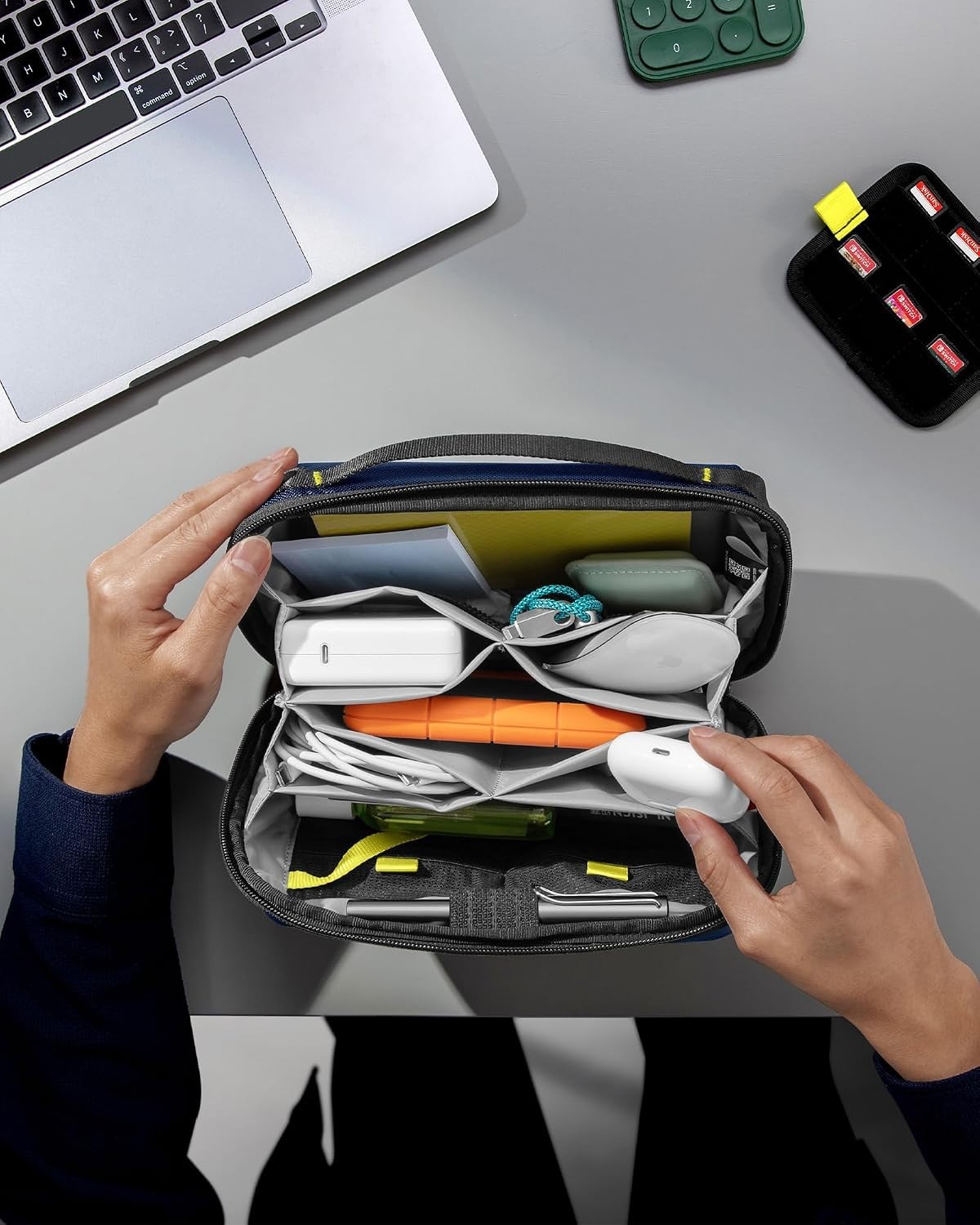 Tech Accessory Storage Bag with Removable Card Slots and Water-Resistant Design