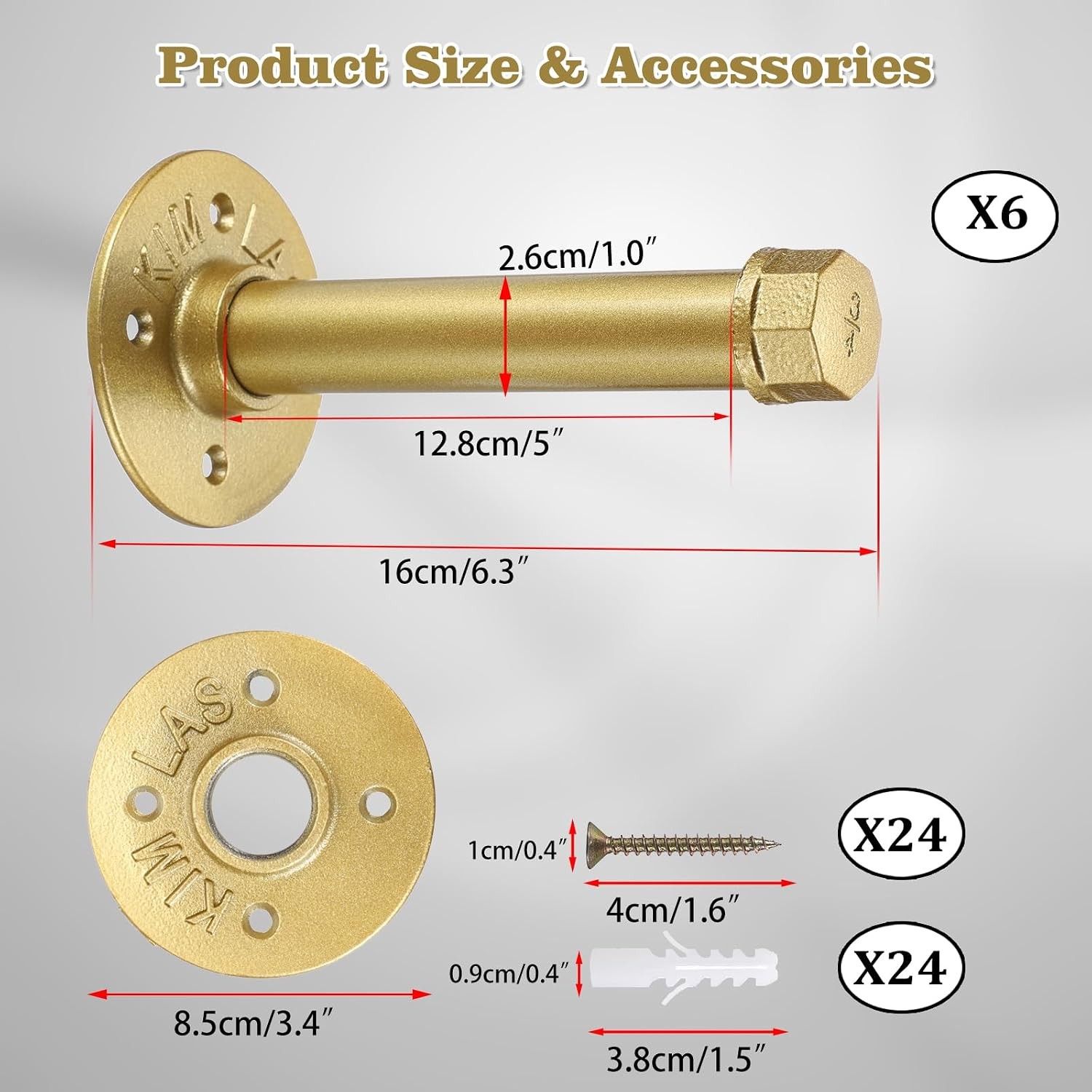 6 Pack Clothes Rack with Screws, 6 Inch Metal Industrial Pipe Clothes Bars for