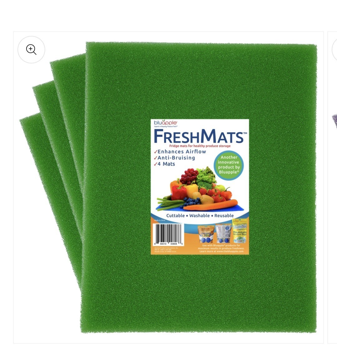 Pack of 4 Bluapple FreshMats Refrigerator Bin Liners, Fridge Drawer Mats. Green