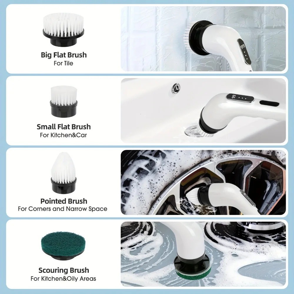 9-in-1 Electric Spin Scrubber Cordless Rechargeable Power Cleaning Brush Bathroo