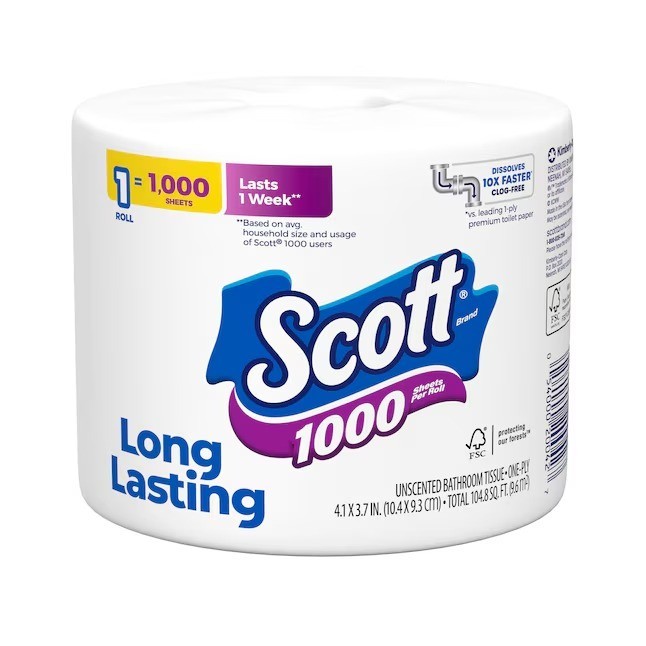Scott 1000 1-Ply Toilet Paper 1 Roll Strong & Soft Bath Tissue Long Lasting