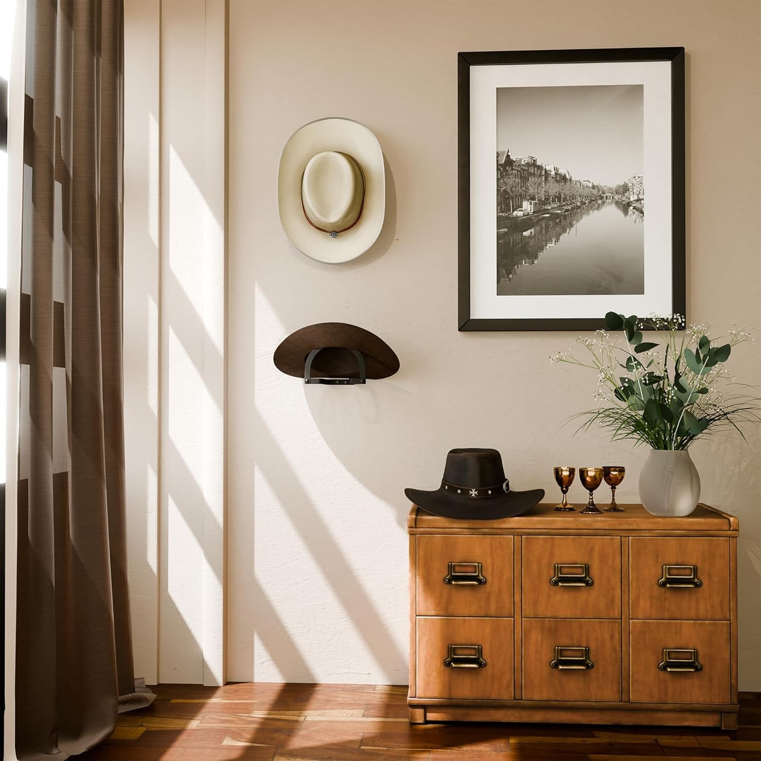 4 Pack Cowboy Hat Hooks Wall Mount Hat Rack Holder for Western Decor Display