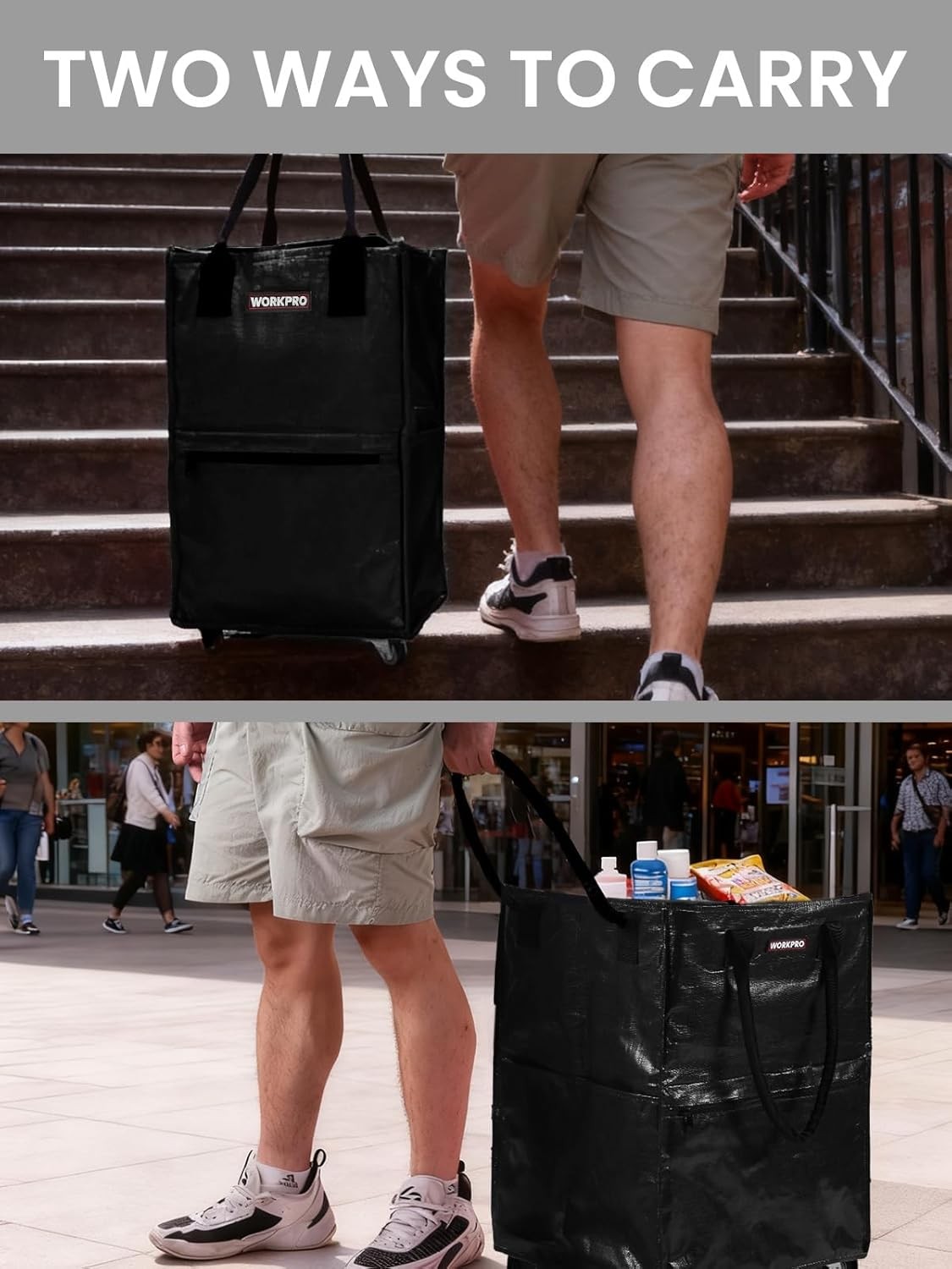 WORKPRO Reusable Grocery Bag Heavy Duty Roll Wheels Shopping Bag Folding Trolley