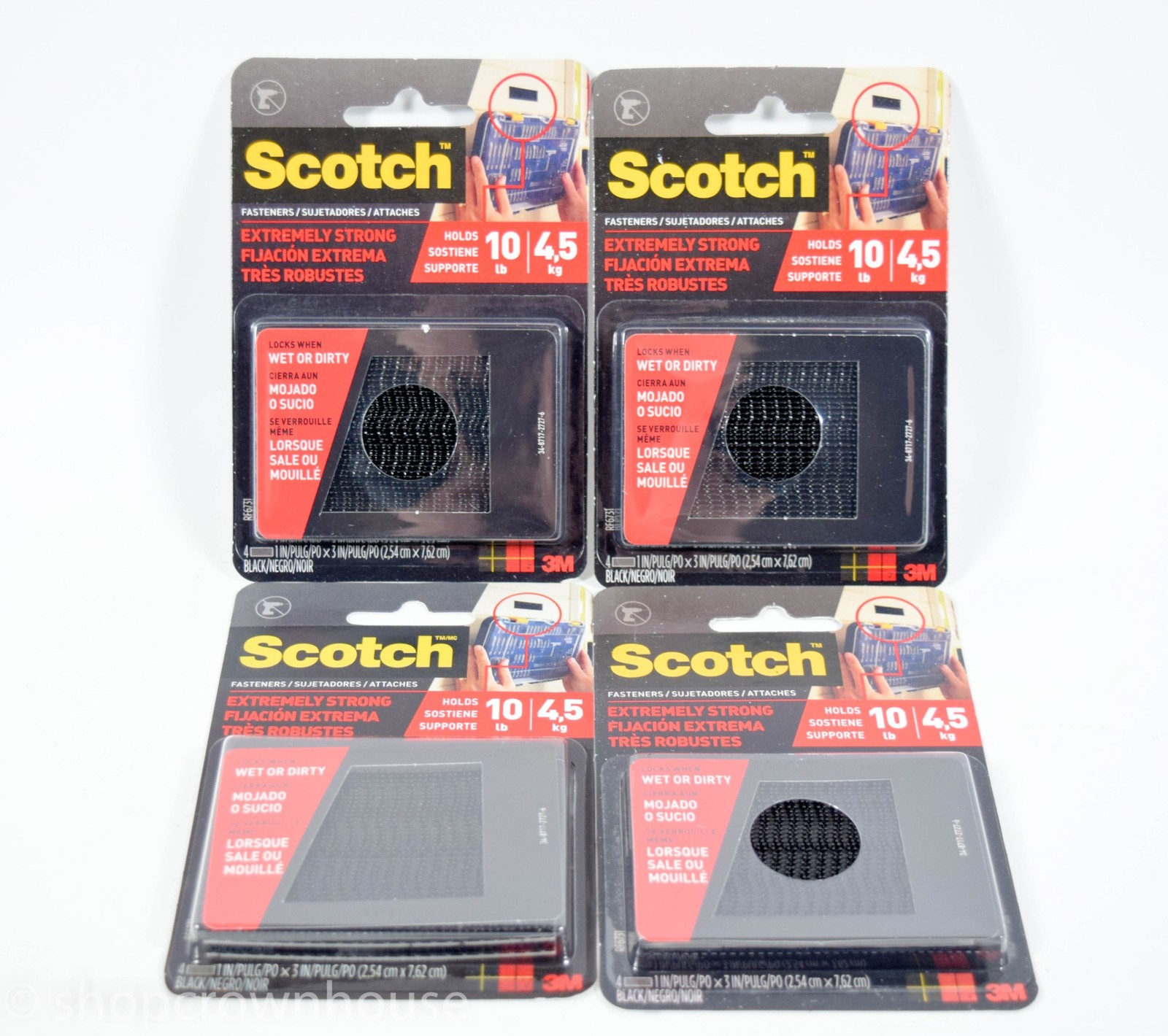 4 packs 3M Scotch Extremely Strong Fasteners BLACK Holds 10lbs Indoor/Outdoor