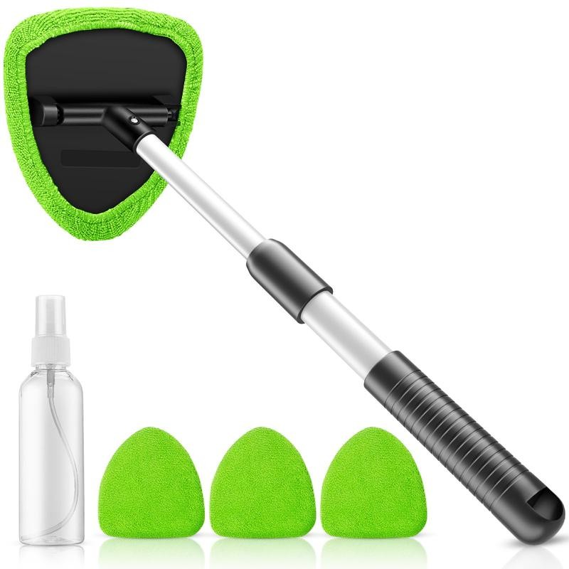Car Windshield Cleaning Tool 23″ Extendable Handle 4 Reusable Pads In&Out Use