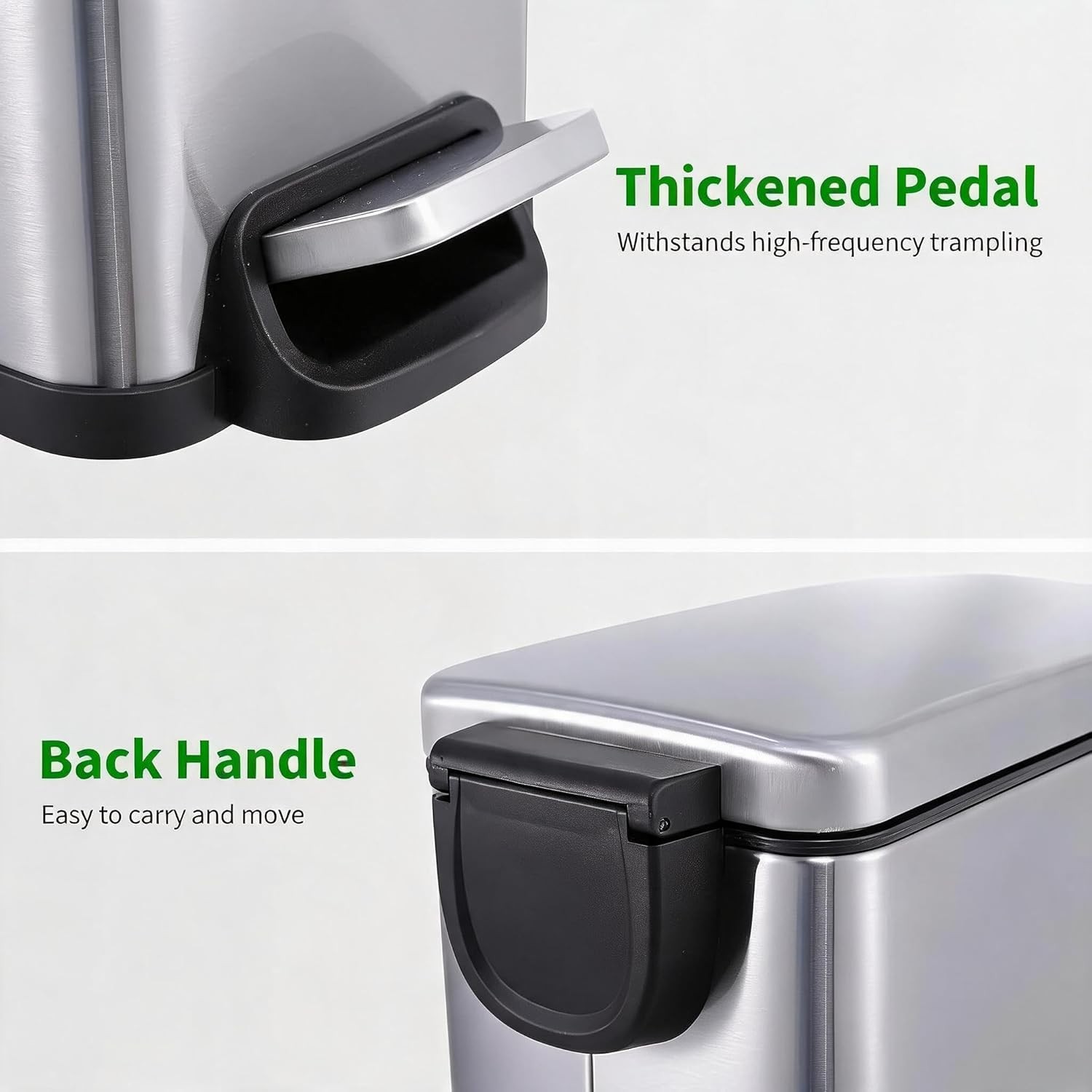 12 Gal Kitchen Trash Can Step Garbage Can Bin with Lid Stainless Steel Trash Bin