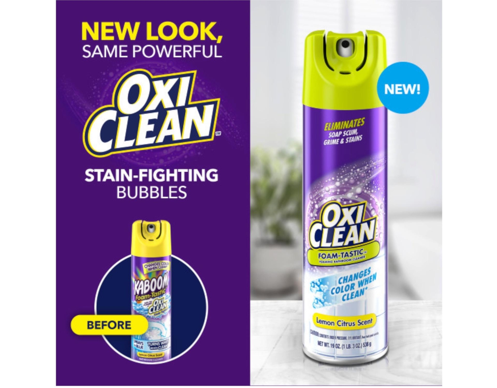 OxiClean Foam-Tastic Bathroom Cleaner, Citrus Scent, 19 oz Spray 3 Pack