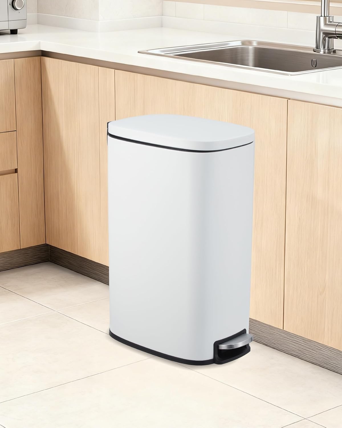 13Gal Stainless Steel Kitchen Slim Trash Can Step Garbage Can w/ Soft-Close Lid