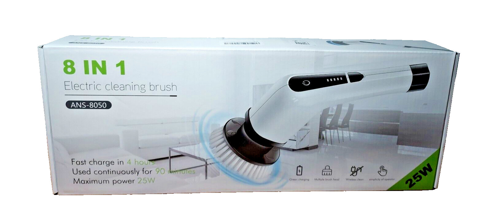 8 IN 1 Cordless Electric Cleaning Brush Spin Scrubber ANS-8050 Rechargeable