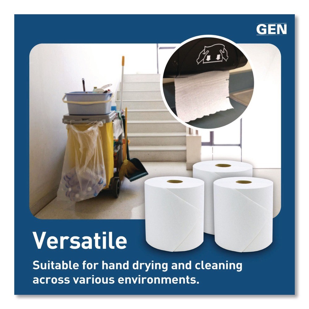 GEN 1820 8 in. x 800 ft. Hardwound Roll Towels – White (6 Rolls/Carton) New