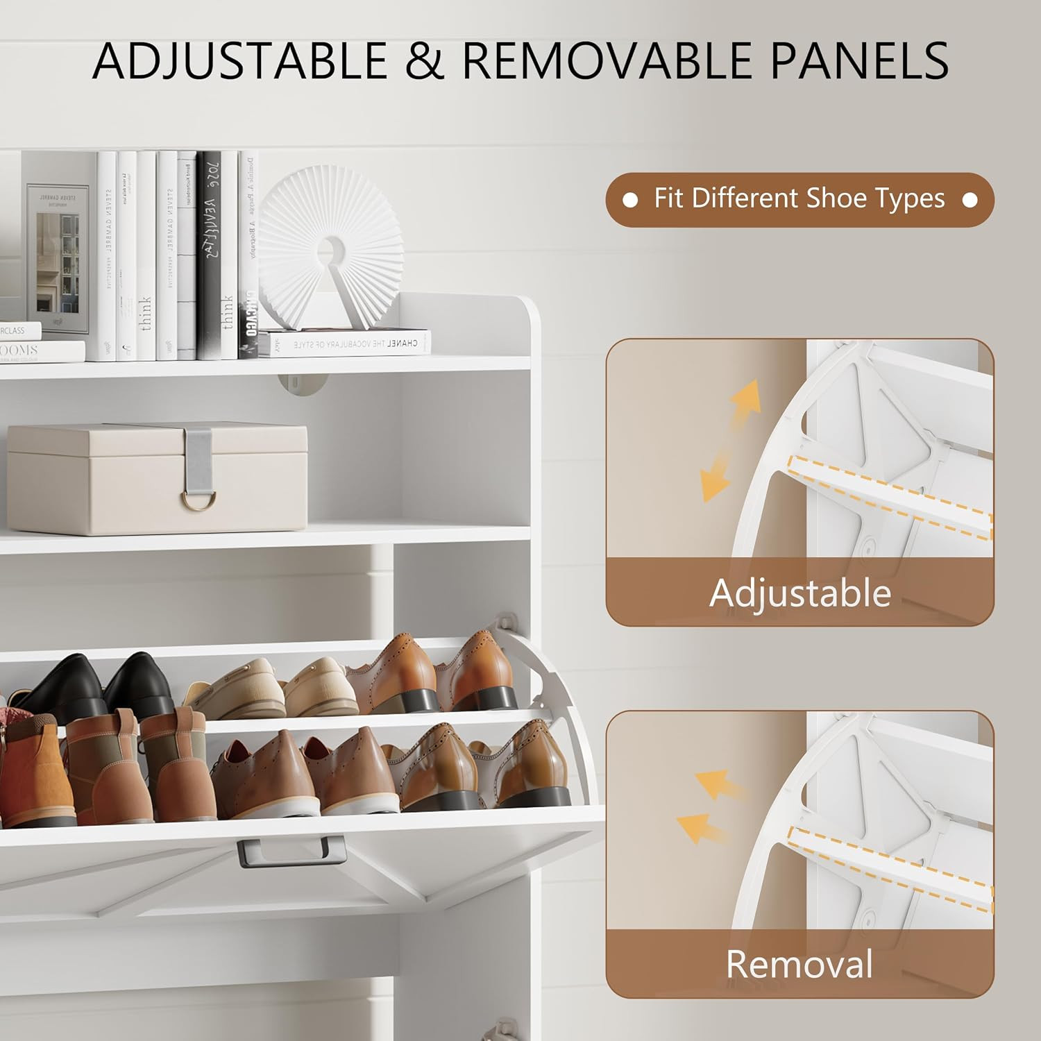 Shoe Cabinet with 2 Flip Drawers, Freestanding Hidden Shoe Storage Organizer for