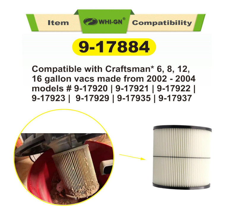 2 Pack Vacuum Cartridge Filter Replacement for Craftsman Shop Vac Filter 9-17884
