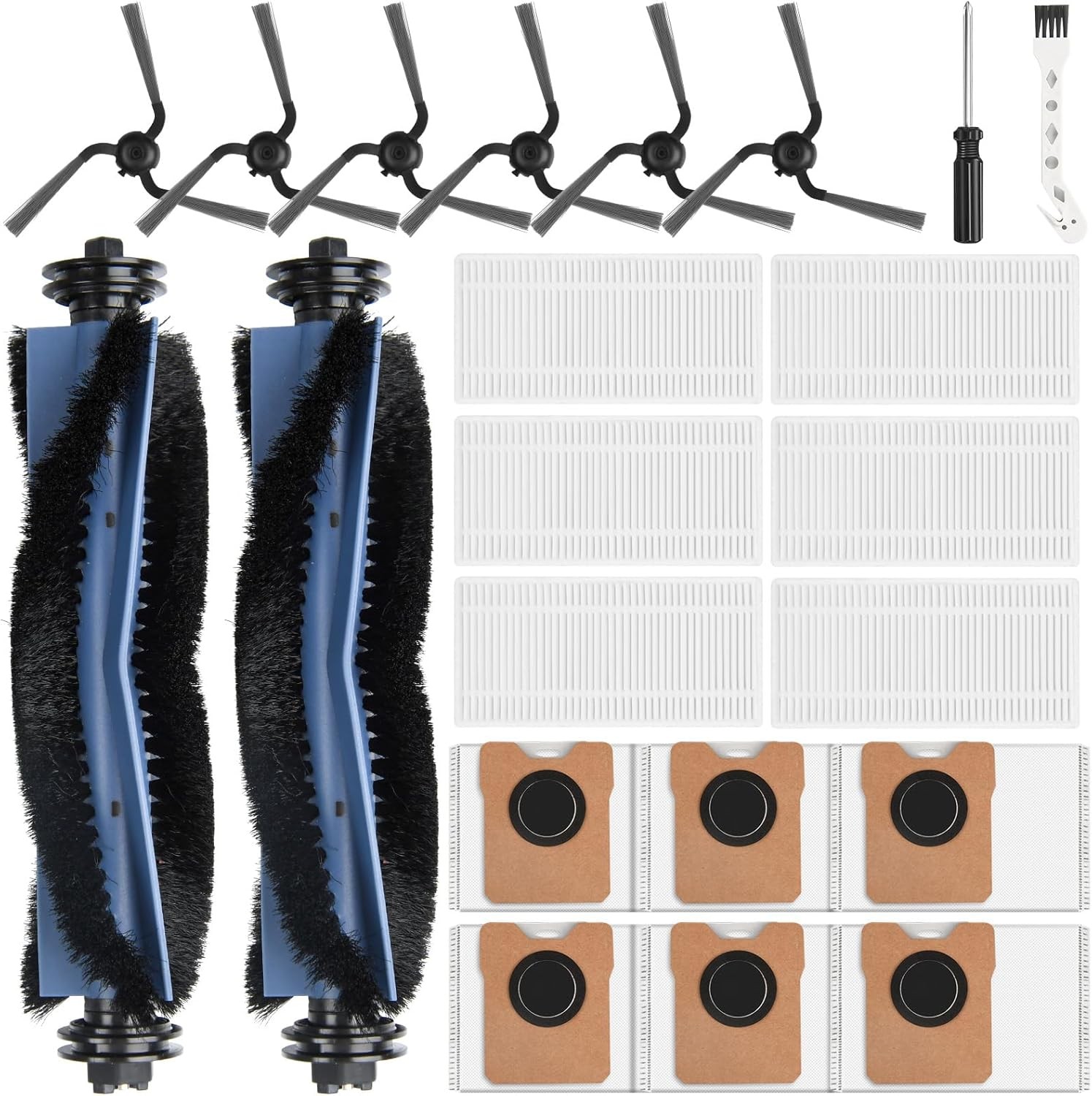 22 Pack Replacement Parts for Eufy C10 Robot Vacuum 2 Main Brushes 6 Filters 6