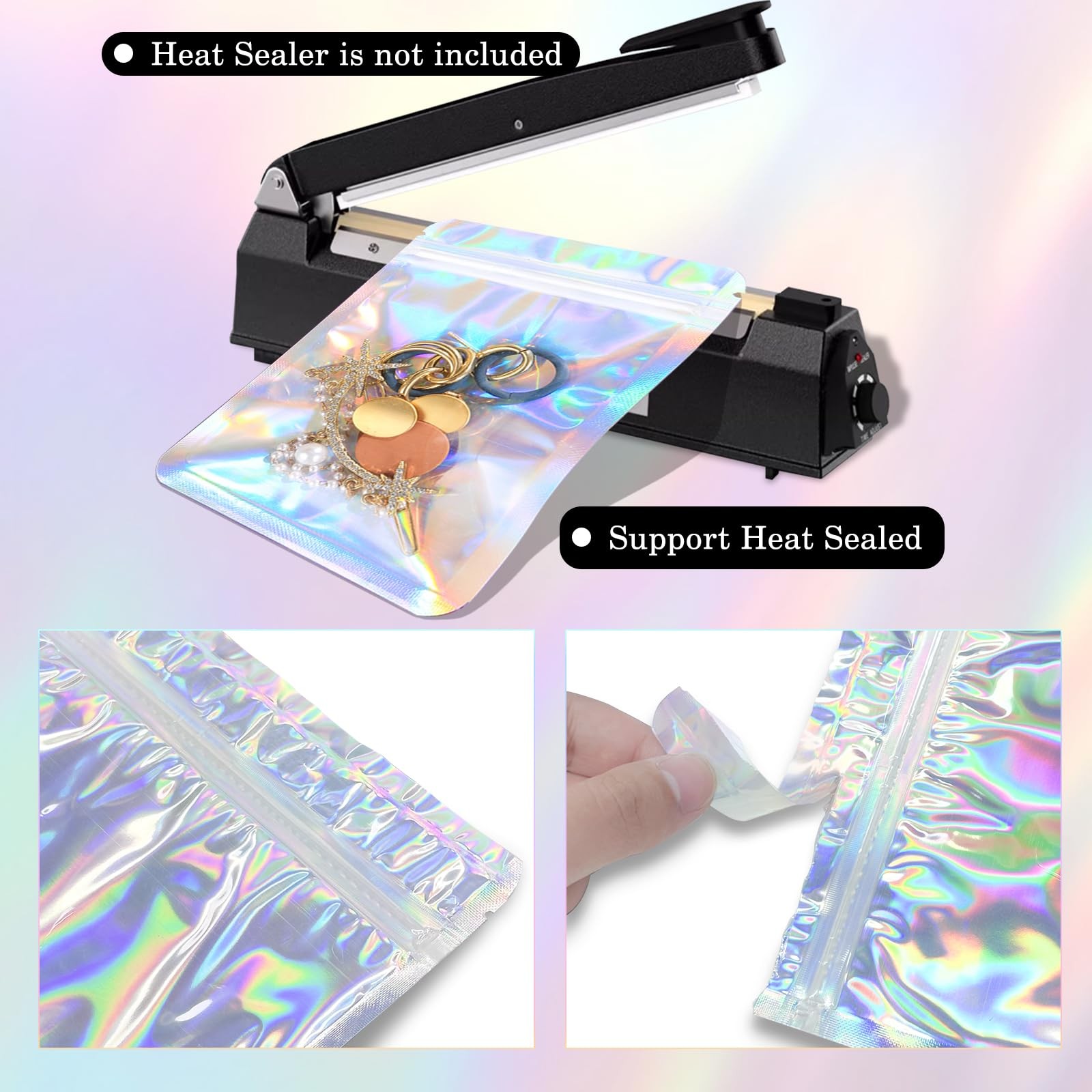 YHJZ Holographic Bags 100pcs Mylar 3×4 3×4, color