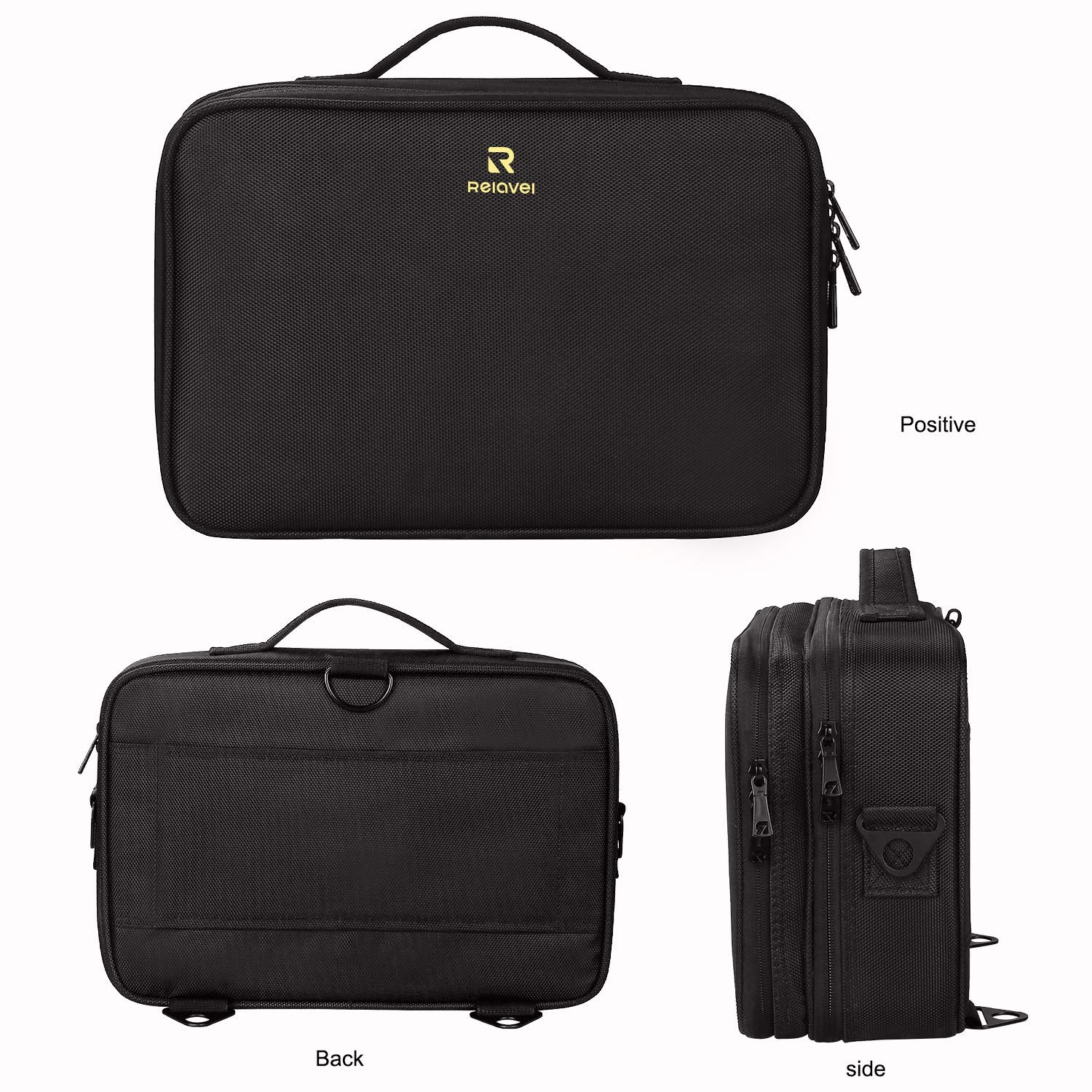 Relavel Makeup Bag Travel Train Case 13.8 inches Large Medium, m Black