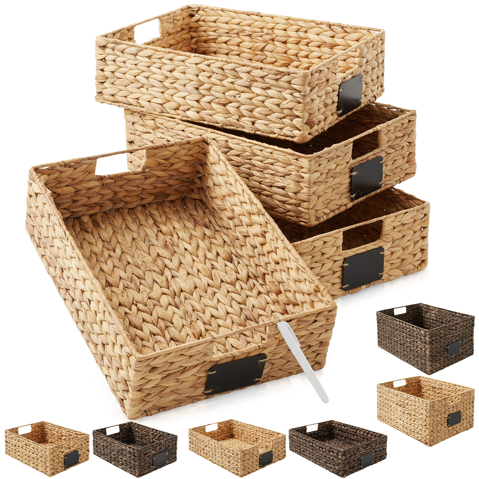 Hyacinth Pantry Basket Sets, Wicker Kitchen Cabinet Shelf Storage Organizer Bins