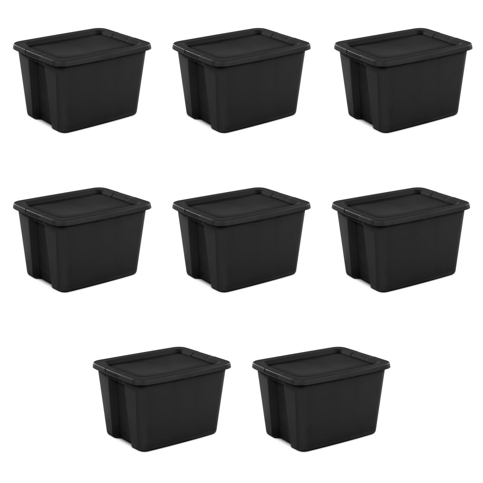 18 Gallon Sterilite Large Storage Bin with Snap-on Lid, Black, 8 Pack