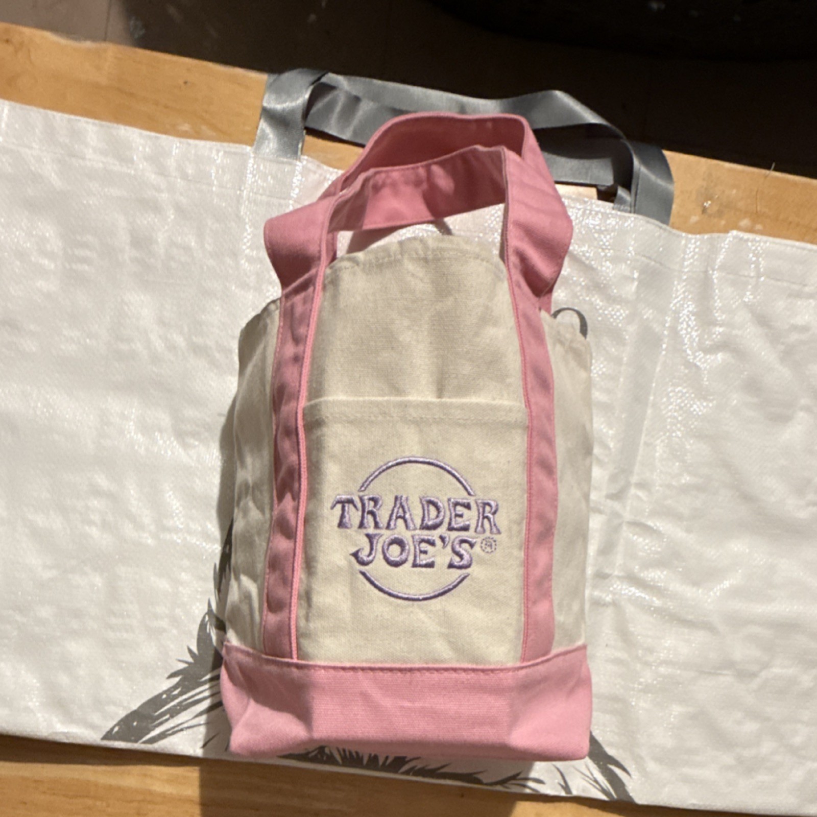 Trader Joe’s Mini Pastel Canvas Tote Bag Tote Pink/Beige Cotton-Polyester