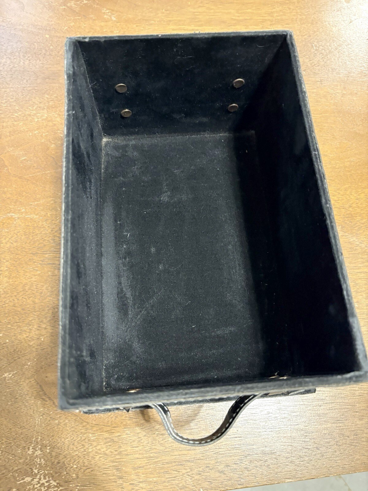 Black Faux Leather Storage Box with Lid & Handle White Stitching