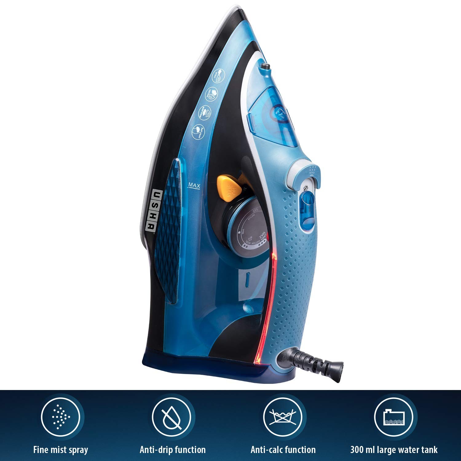 USHA Aqua Glow 2000 watts Steam Iron with Innovative Led Indicator 220V