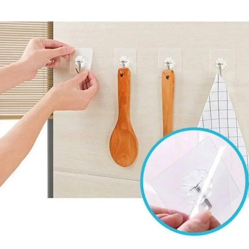 1-10Pcs Transparent Self Adhesive Wall Hooks Heavy Duty Wall Hook Hangers lot