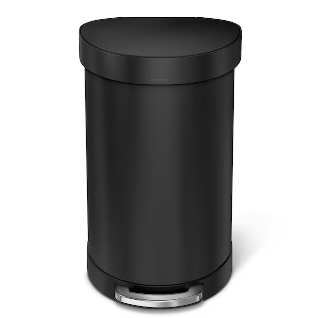 simplehuman 45L 12 Gal Semi Round Step Trash Can Liner Rim Matte Black CW2083 (7
