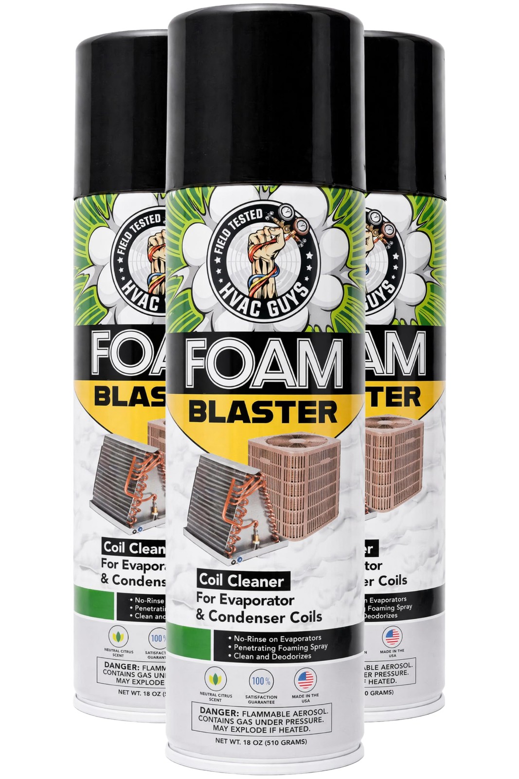 18oz 3 Pk AC Coil Cleaner Foam Spray HVAC Evaporator Condenser No Rinse Cleaner