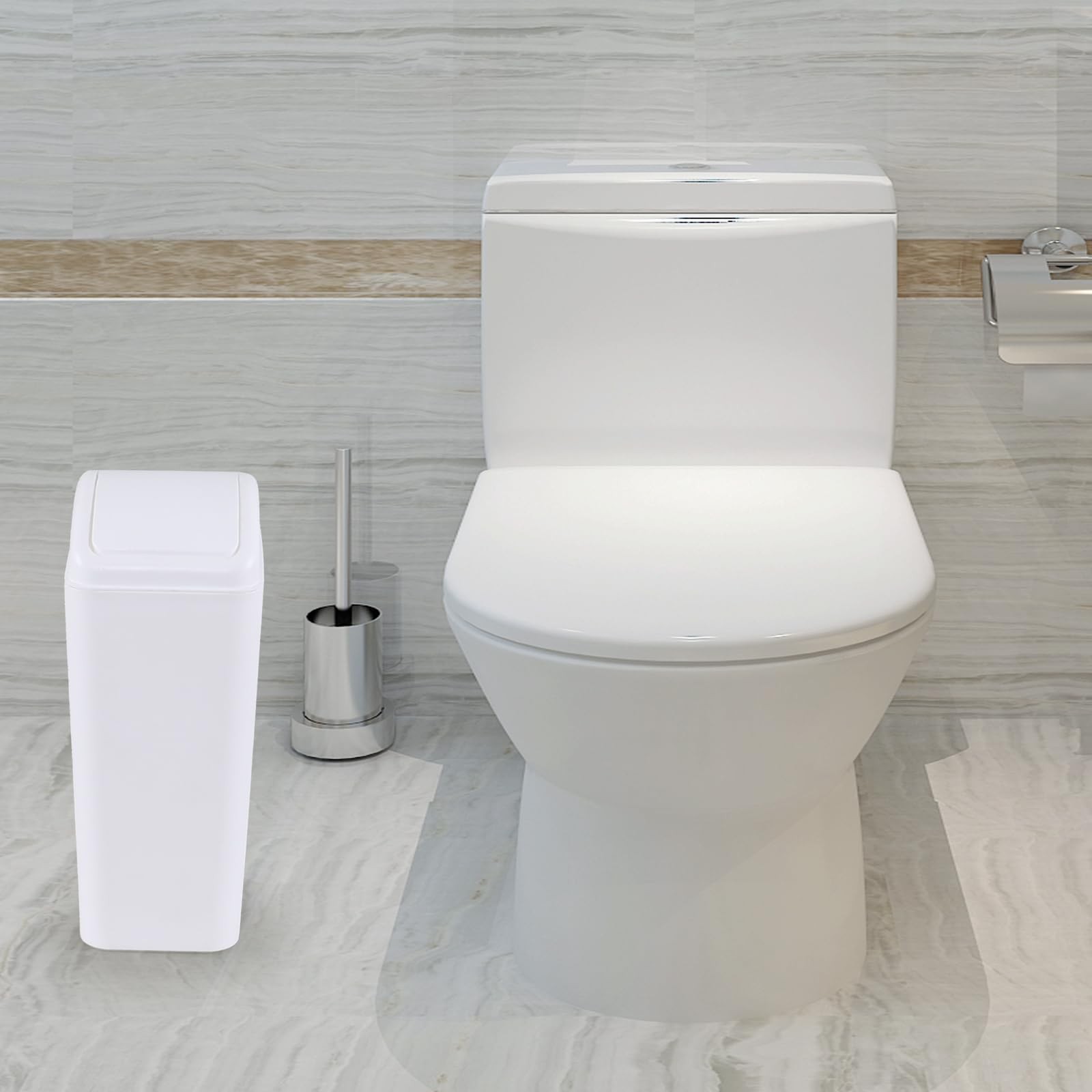 12 L 3.5 Gallon Plastic Swing Lid Trash Can Rectangular Slim Garbage White